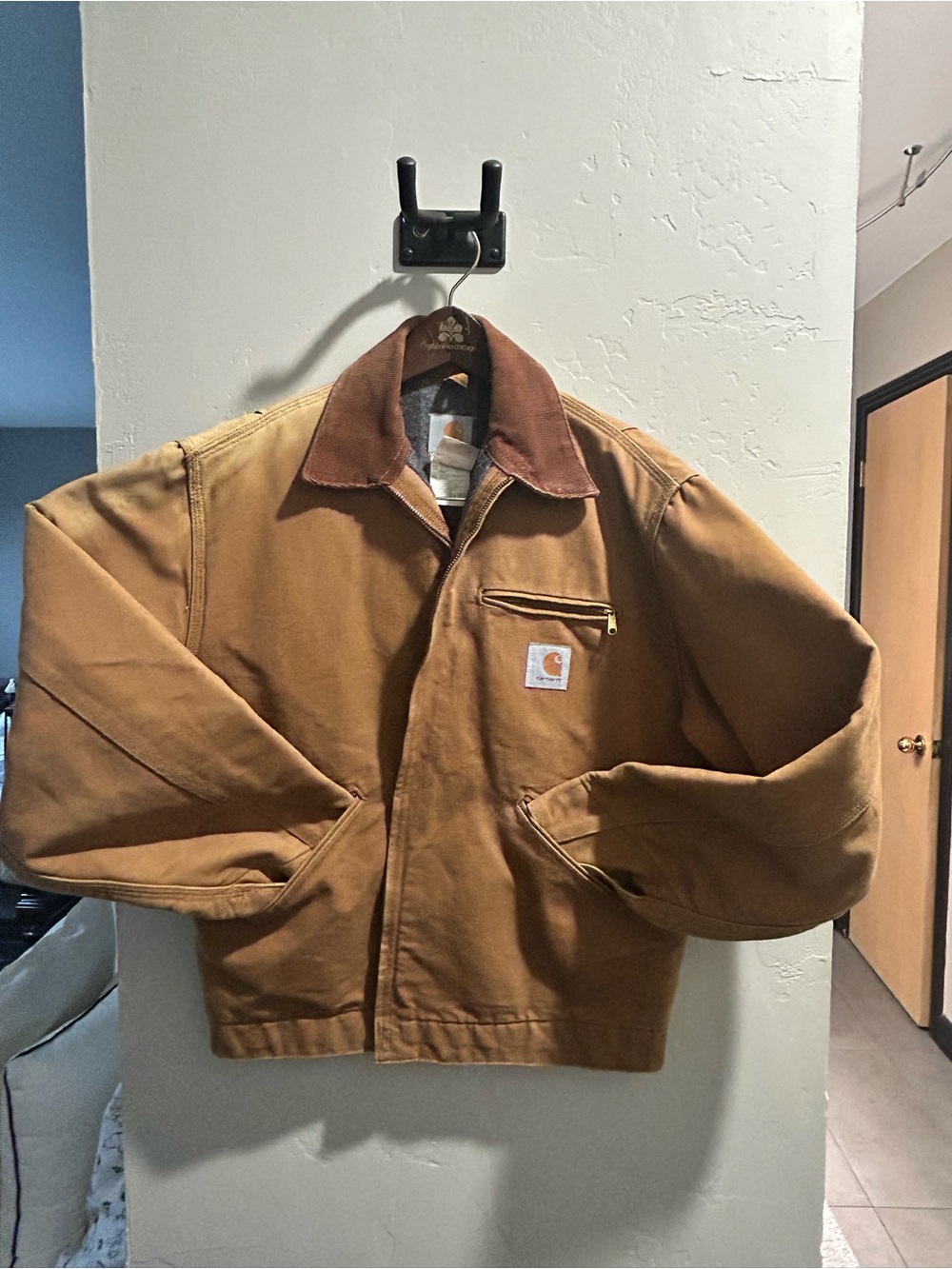 Carhartt Tan Canvas Jacket with Brown Corduroy Collar
